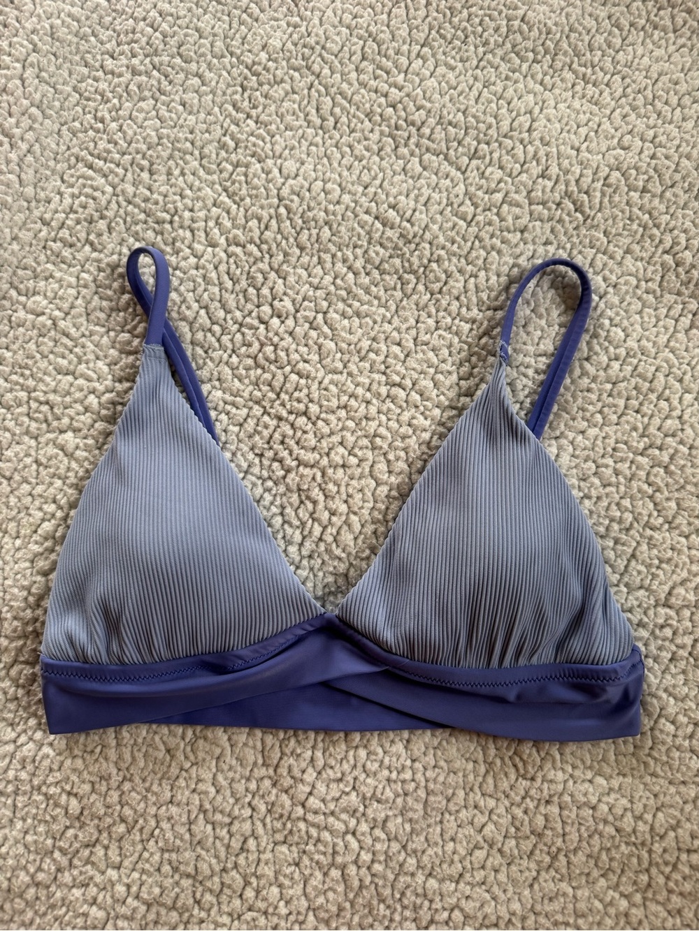 aerie Ribbed Triangle Bikini Top in Dusty Blue/Purple